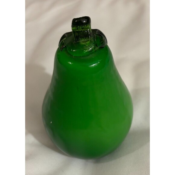 Vintage Murano Style Pear Hand Blown Glass Green 4.5” Textured Realistic Art - Picture 5 of 5